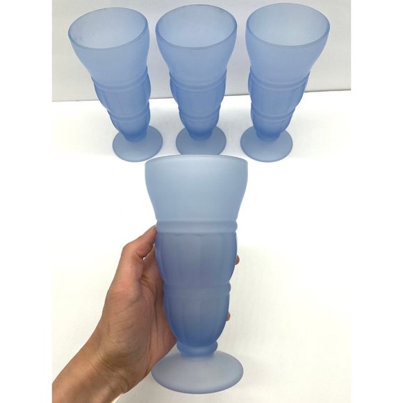 Set of 4 Indiana Glass Frosted Blue Soda Parfaits Glasses Milkshake Sundae Bowls - Picture 4 of 7
